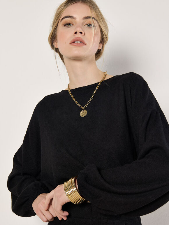 Soft Ribbed Crop Top, Black, large