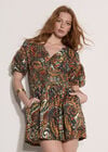 Paisley Bubble Hem Cotton Mini Dress, Khaki, large