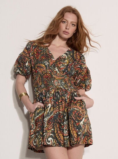 Paisley Bubble Hem Cotton Mini Dress