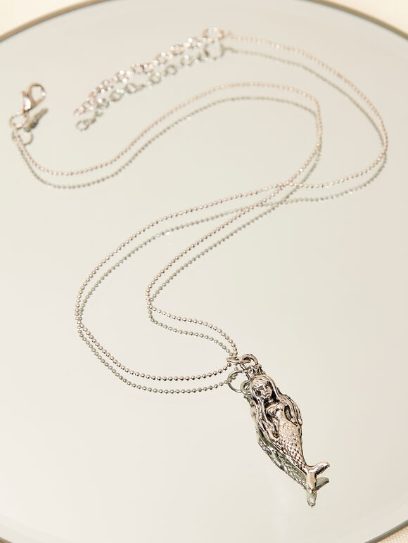 Silver Tone Mermaid Pendant Necklace, Assorted, large