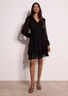 Diamante Embellished Chiffon Tiered Mini Dress, Black, large
