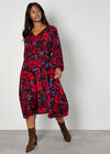 Curve Floral Wrap Midaxi Dress, Red, large
