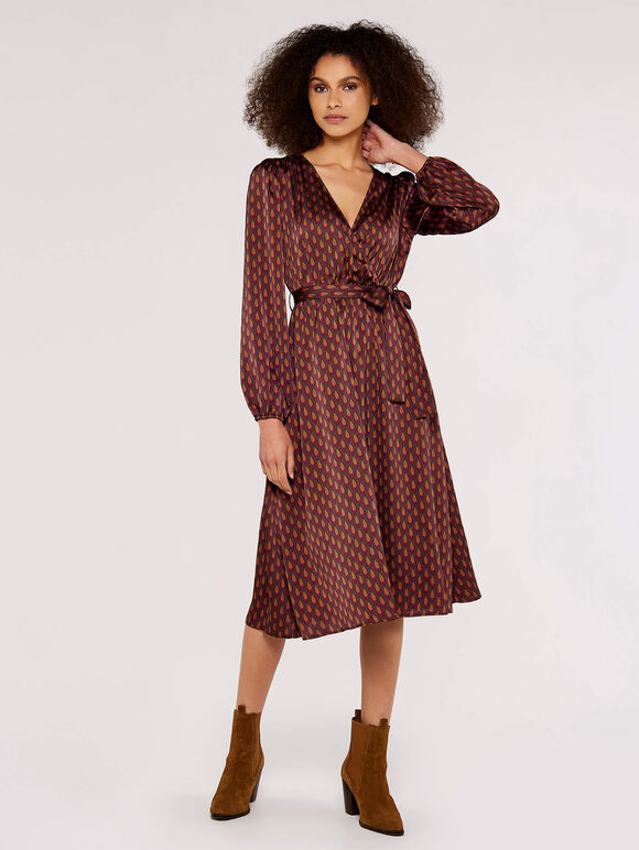 Teardrop Satin Midi Dress, Burgundy, large