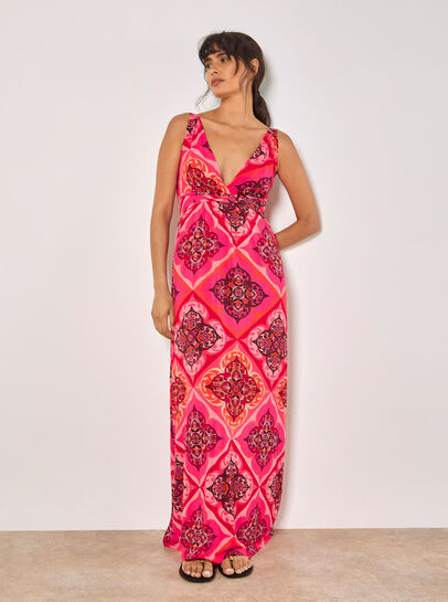 Tile Print Jersey Maxi Dress