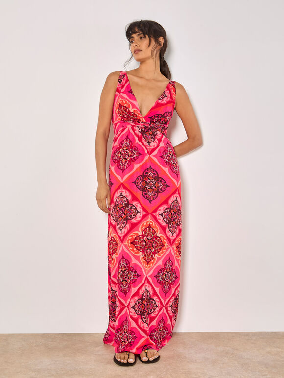 Tile Print Jersey Maxi Dress, Red, large
