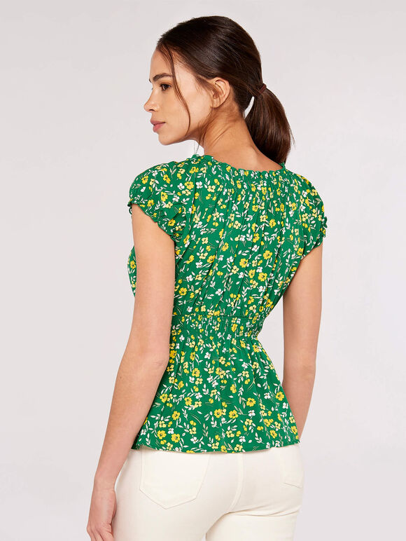 Ditsy Milkmaid Top, Green, large