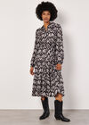 Ikat Tiered Shirt Midi Dress, Dark Grey - Charcoal, large