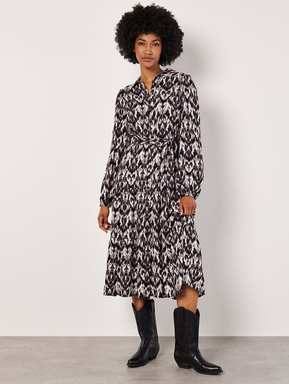Ikat Tiered Shirt Midi Dress, Dark Grey - Charcoal, large