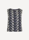 Floral Embroidered Shell Top, Navy, large