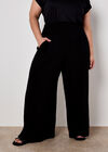 Smocked Waistband Palazzo Trousers, Black, large