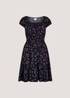 Smocked Floral Print Mini Dress, Navy, large