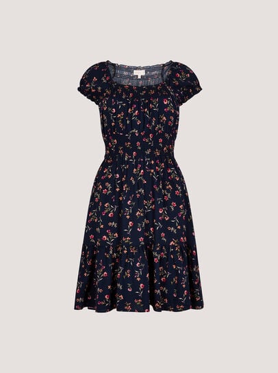 Smocked Floral Print Mini Dress