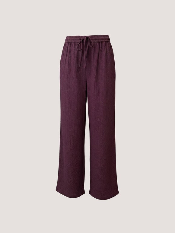 Crinkle-Textured Wide-Leg Joggers, Burgundy, large
