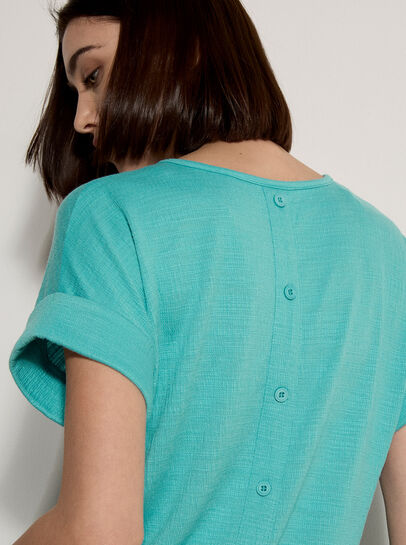 Button Back Textured T-Shirt