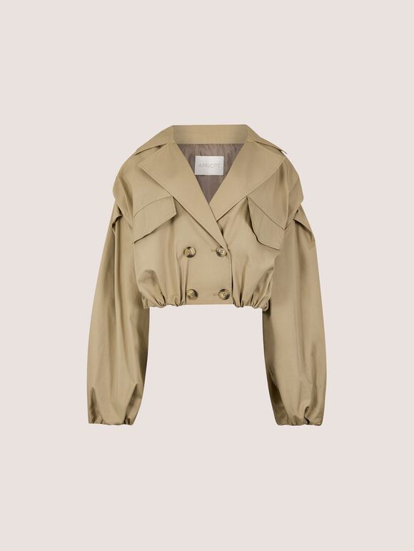 Cropped Trench Coat, Stone, large