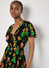 Tropical Print Wrap Maxi Dress, Black, large