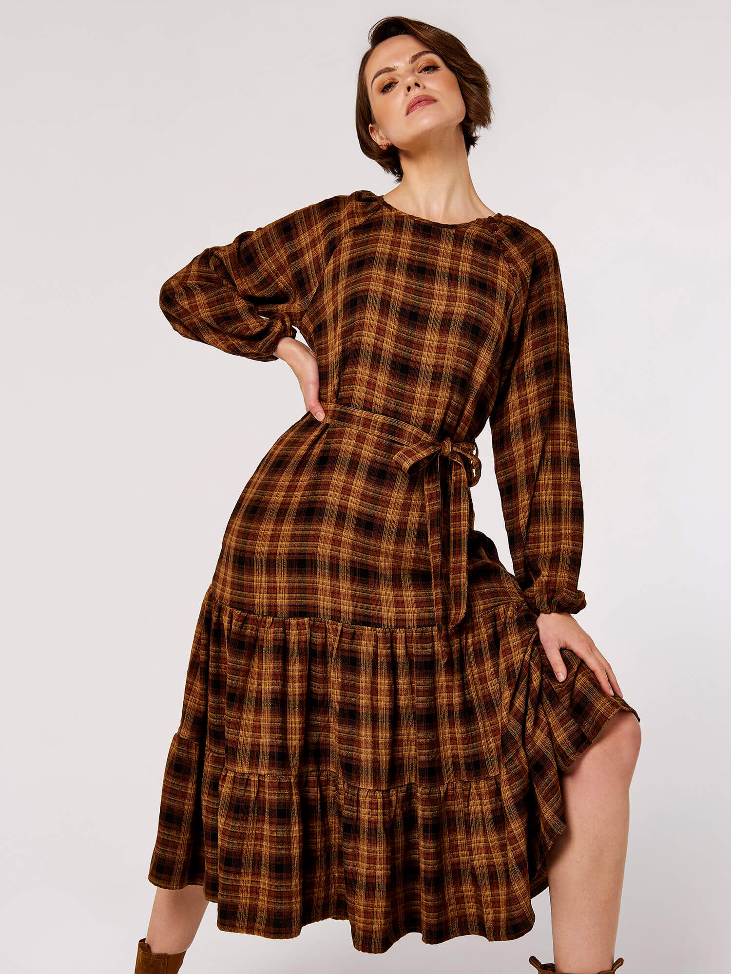 Mustard check dress clearance