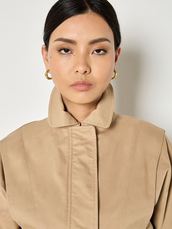 Pleat Detail Bomber Jacket, Stone, large