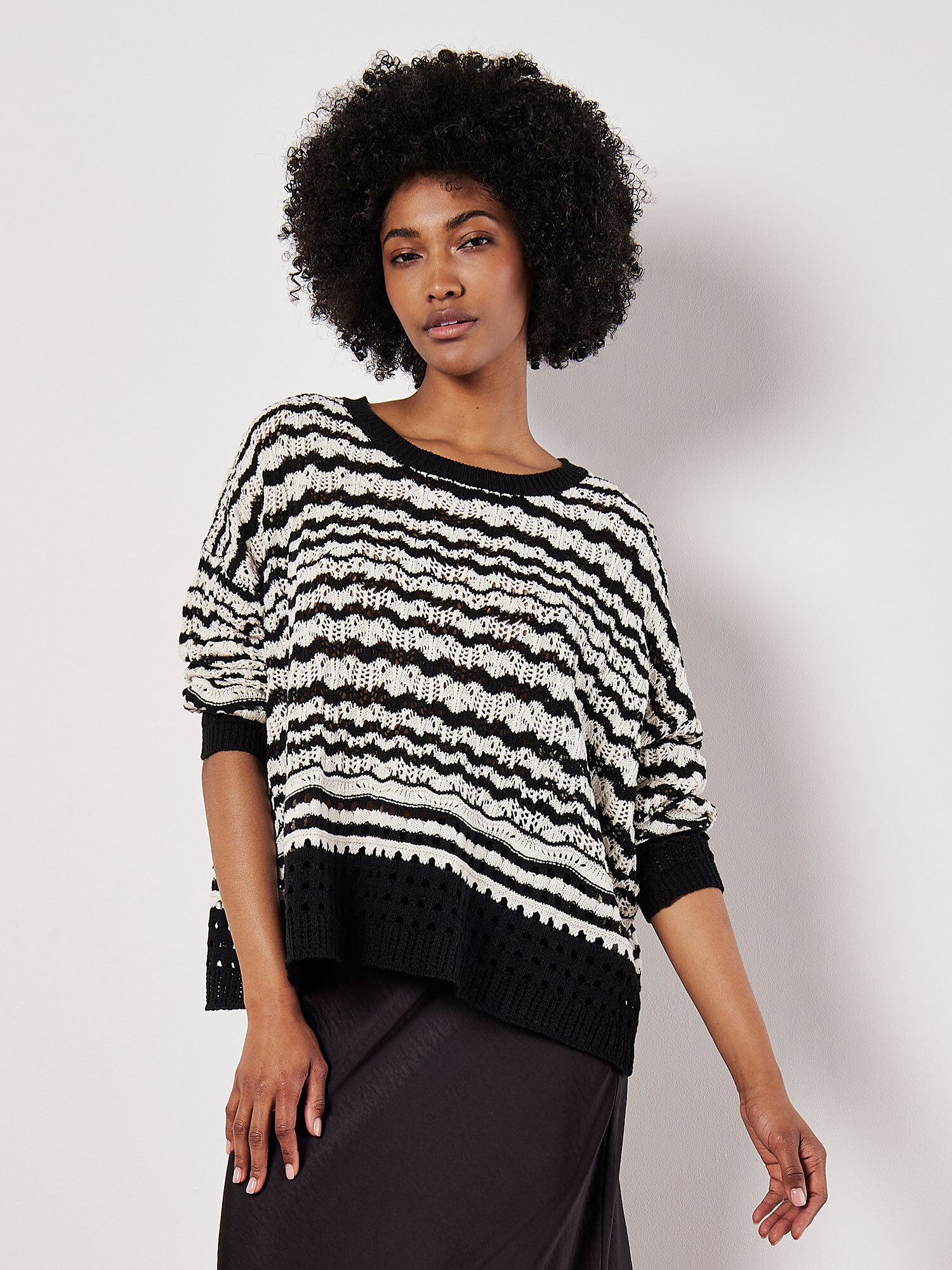 Pointelle Stripe Crochet Jumper Apricot Clothing