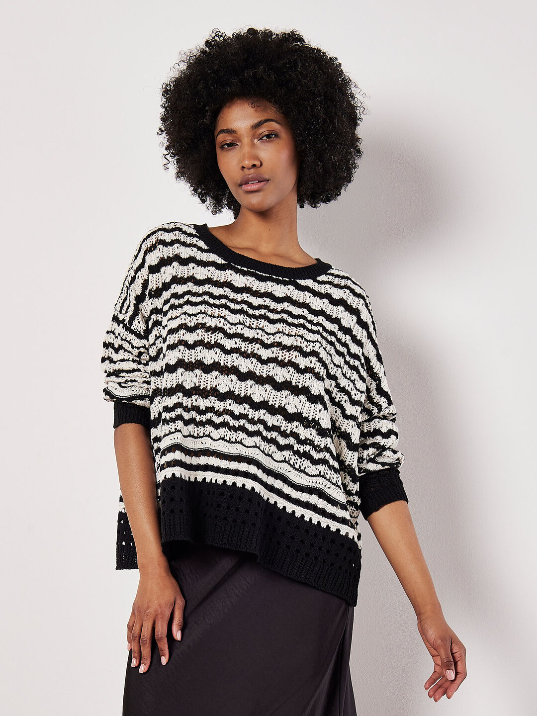Image of Pointelle Stripe Crochet Jumper