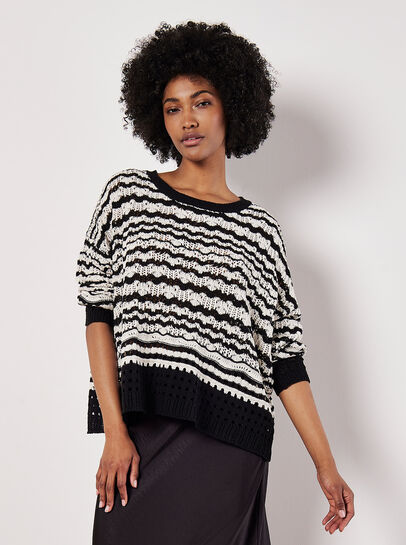 Pointelle Stripe Crochet Jumper
