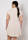 Linen Blend Shirt Mini Dress, Stone, large