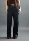 Pinstripe Wide-Leg Denim Jeans, Navy, large