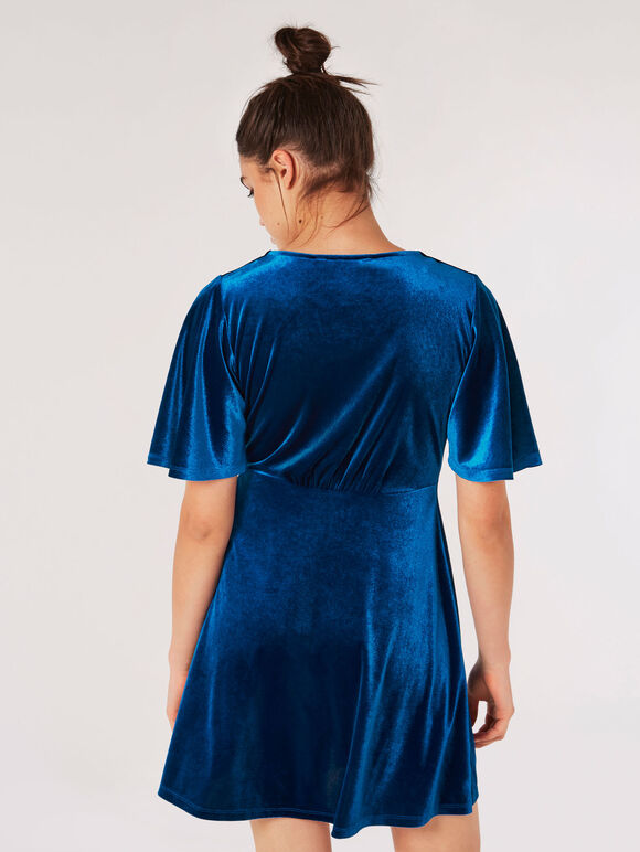 Angel Sleeve Velvet Dress, Blue, large