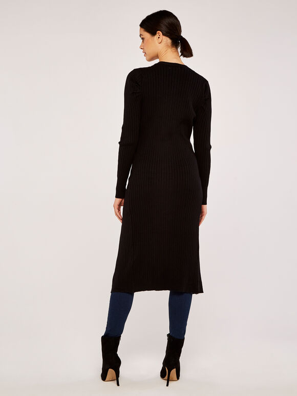 Ribbed Longline Cardigan, Black, large