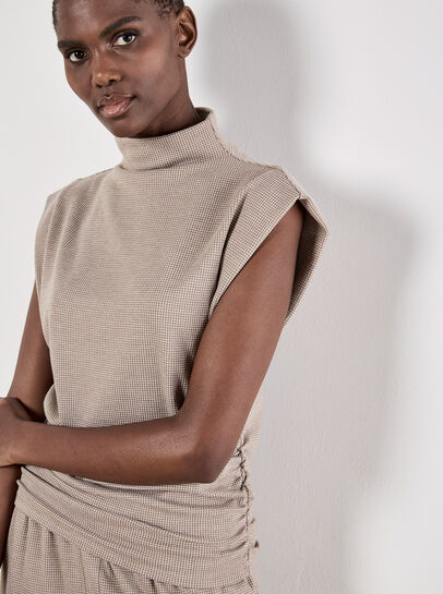 Mini Dogtooth High Neck Ruched Top