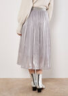 Stud Metallic Shimmer Mesh Midi Skirt, Silver, large