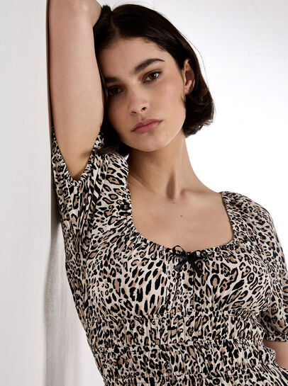 Animal Print Milkmaid Midi Dress