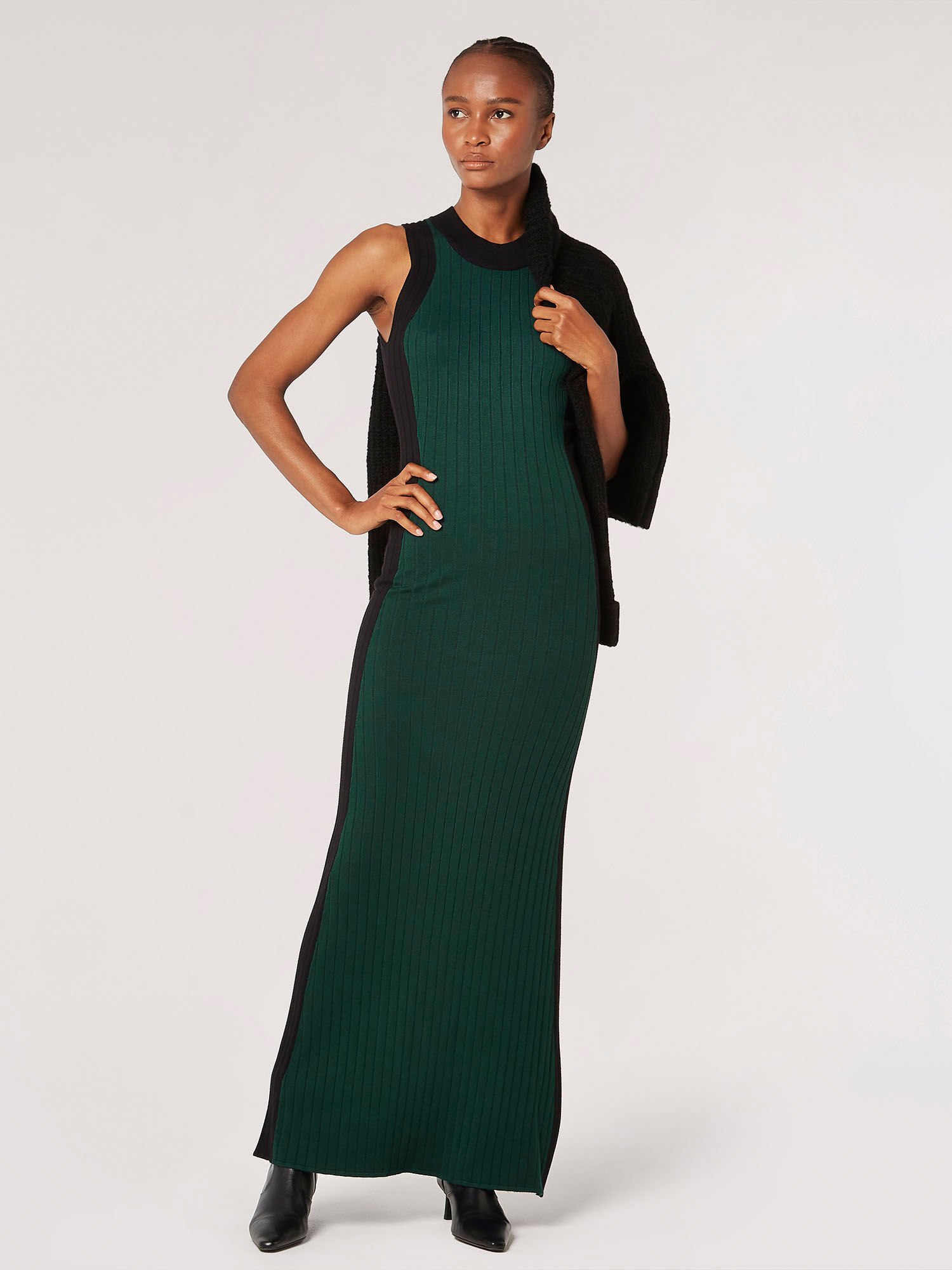Ribbed Knit Bodycon Maxi Dress Apricot Clothing
