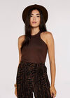 Halter Neck Top, Brown, large