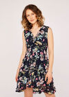 Floral Tiered Ruffle Dress, Navy, large