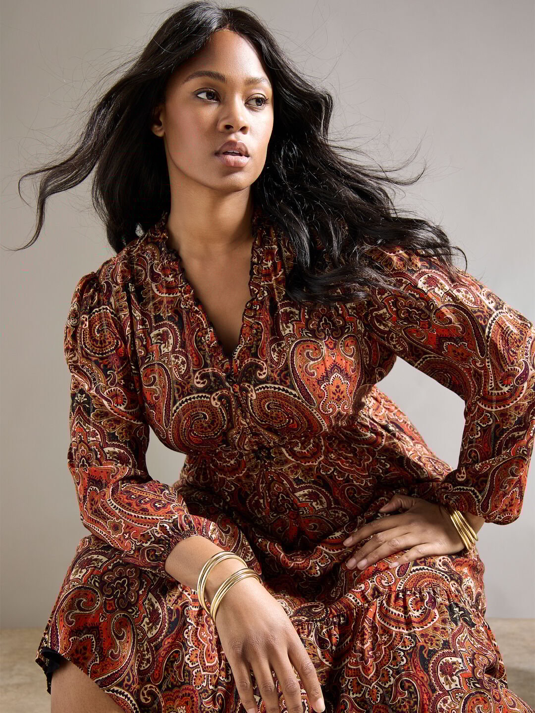 Image of Curve Paisley Shimmer Midi Dress