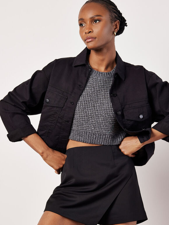 Tailored Woven Mini Skort, Black, large
