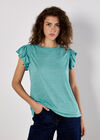 Soft Slub Ruffle Sleeve T-Shirt, Blue, large