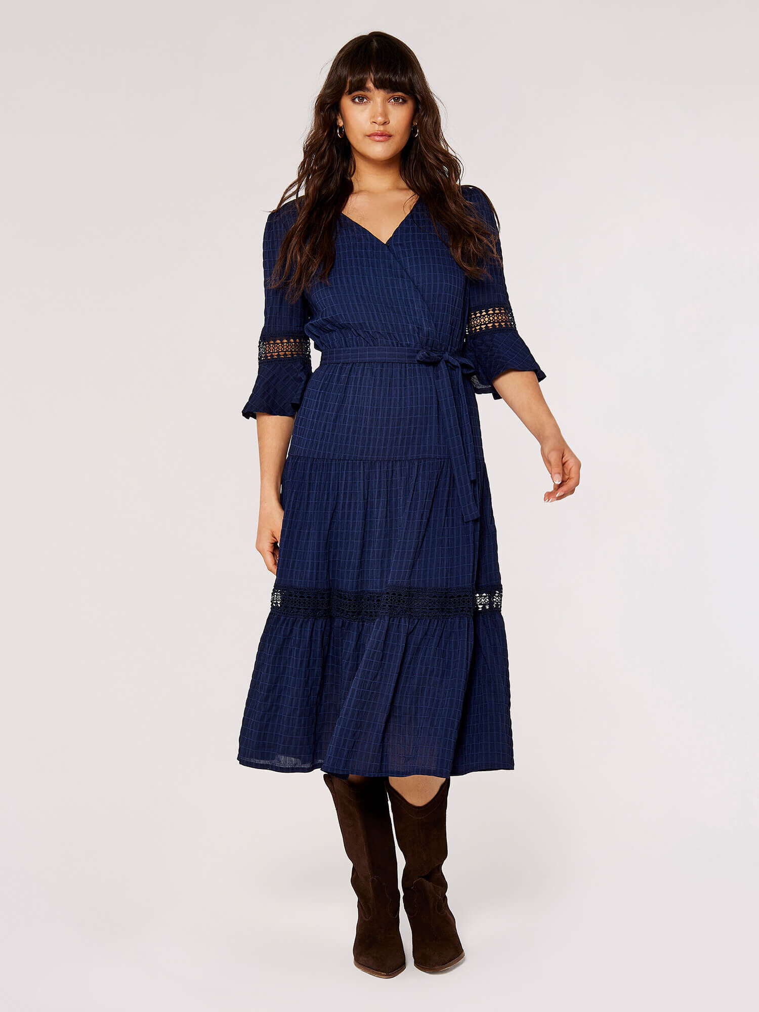 Navy crochet midi sale dress