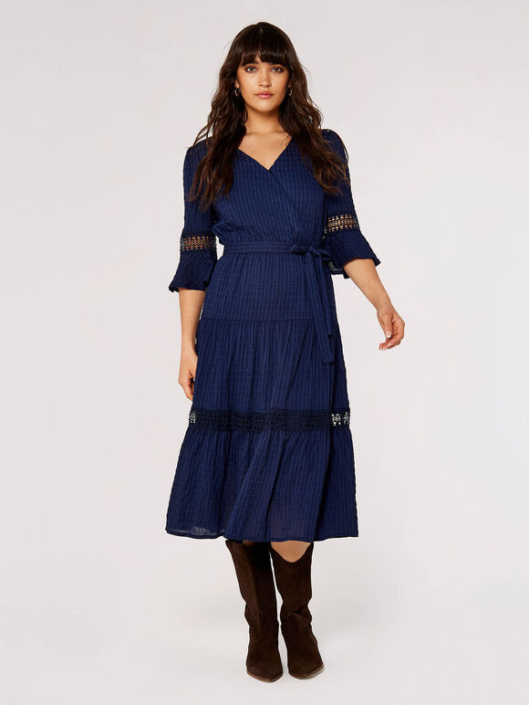 Self Check Crochet Midi Dress, Navy, large