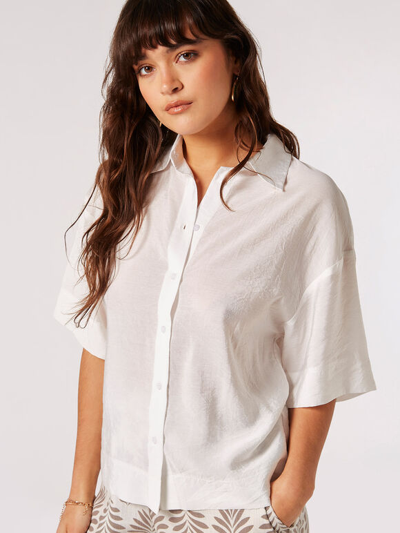 Subtle Sheen Boxy Shirt, Cream, large