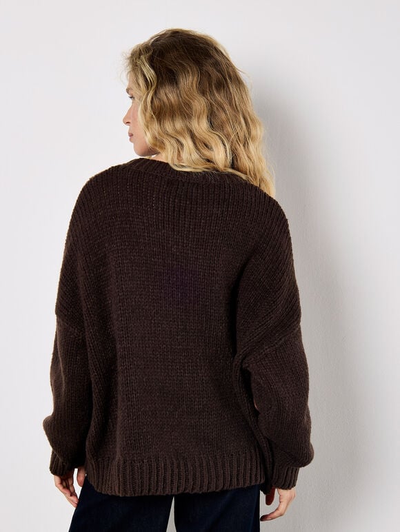 Embroidered Flower Jumper, Brown, large