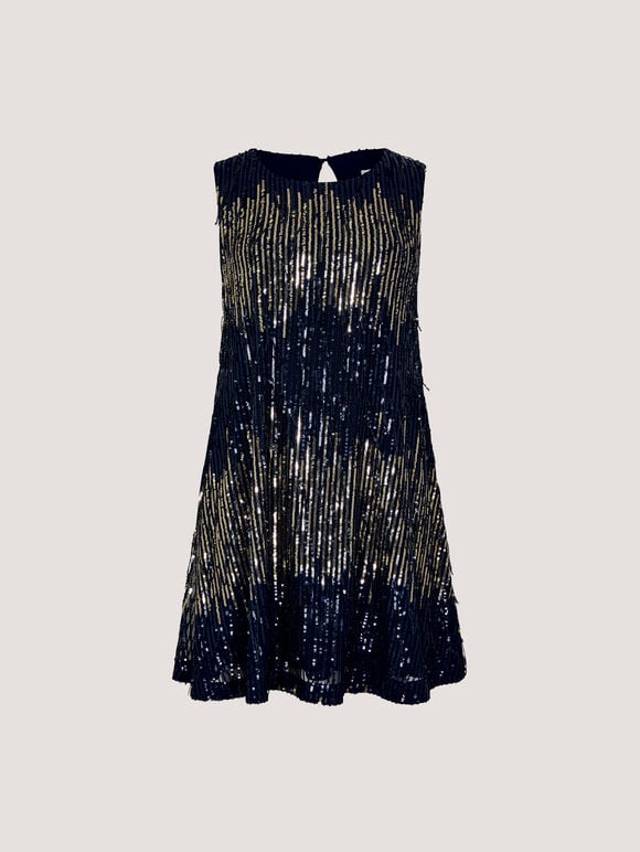Sequin Fringe Swing Mini Dress, Navy, large