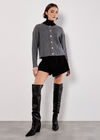 Soft Ribbed Knit Cardigan, Grey, large
