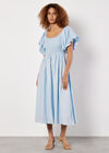 Puff Sleeve Milkmaid Midi Dress, Blue, large