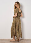 Sarasa Floral Milkmaid Midi Dress, Khaki, large