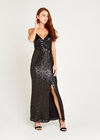 Split Front Sequin Maxi Dress, Black, large