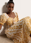 Butterfly Border Print Midi Dress, Mustard, large