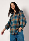 Soft Touch Balloon Sleeve Check Shirt, Brown, large