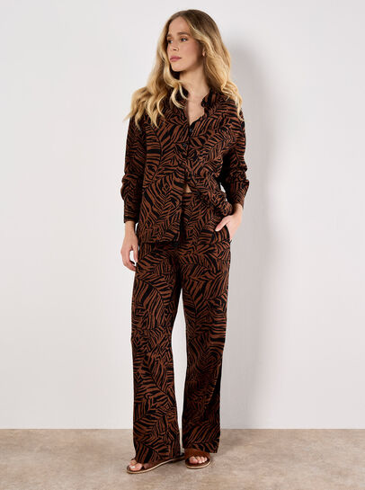 Leaf Linen Blend Wide Leg Trousers